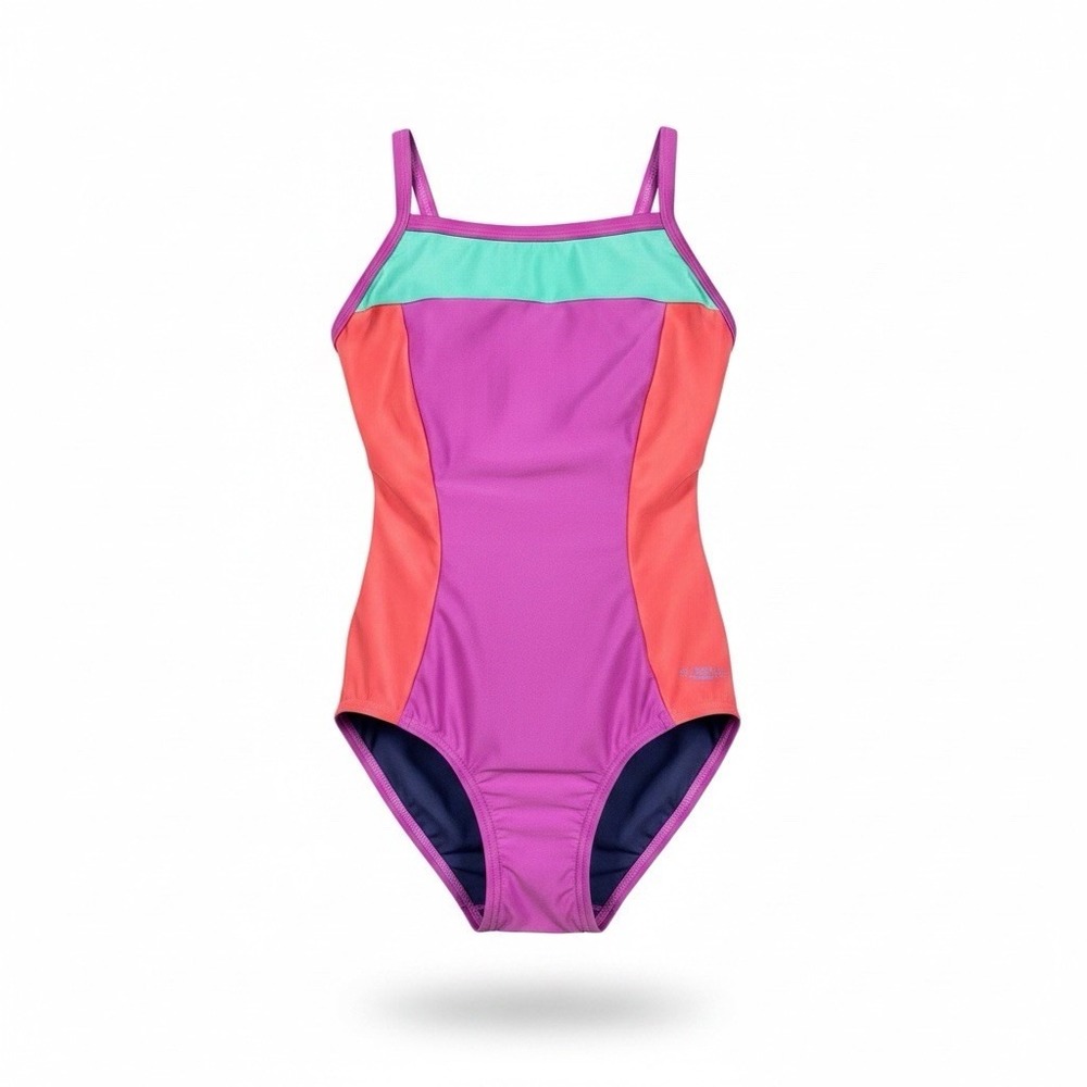 Speedo Women's Color Block Propel Back One Piece Swimsuit Neon Violet Size 30